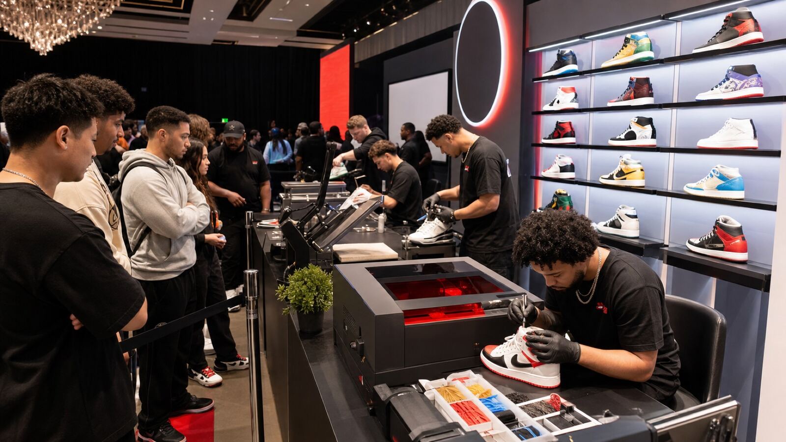 Sneaker launch event booth with live customization